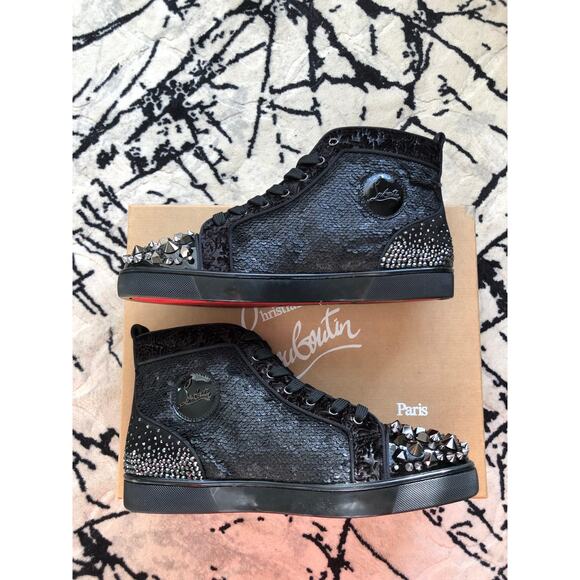 Christian Louboutin Red Bottom Orlato Black Spike Sneakers Size 45 New In Box - Picture 3 of 12